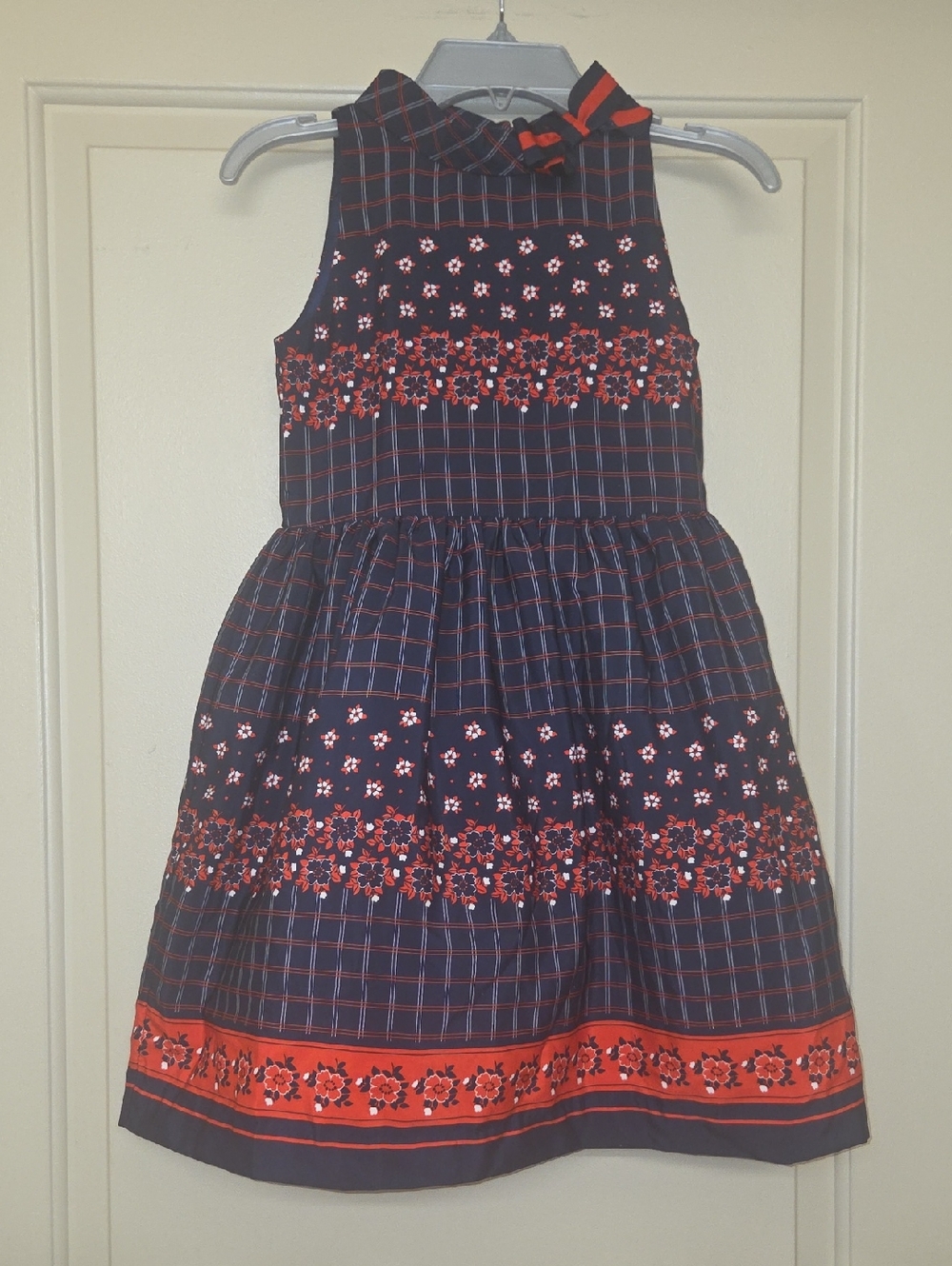 Janie and Jack Navy and Red Floral-Plaid Sleeveless Dress